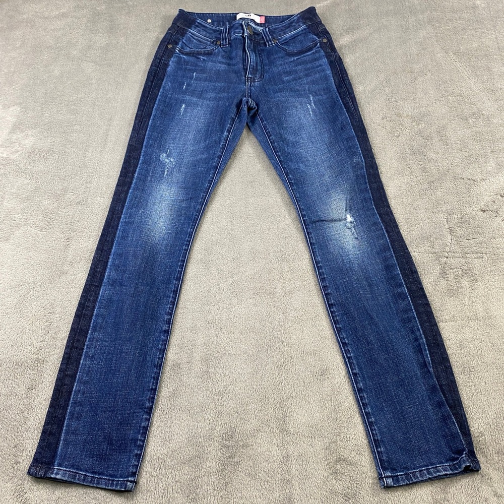 Cabi Jeans Women Size 2 High Straight Blue Denim Two Tone Distressed Grunge‎
